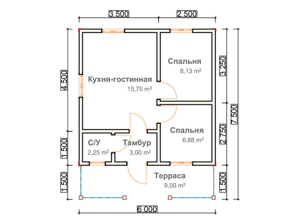 Проект дома 6х6 одноэтажный с печкой