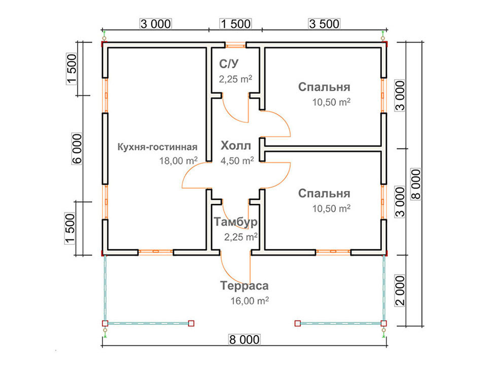 Проект дома 8х8 каркасный