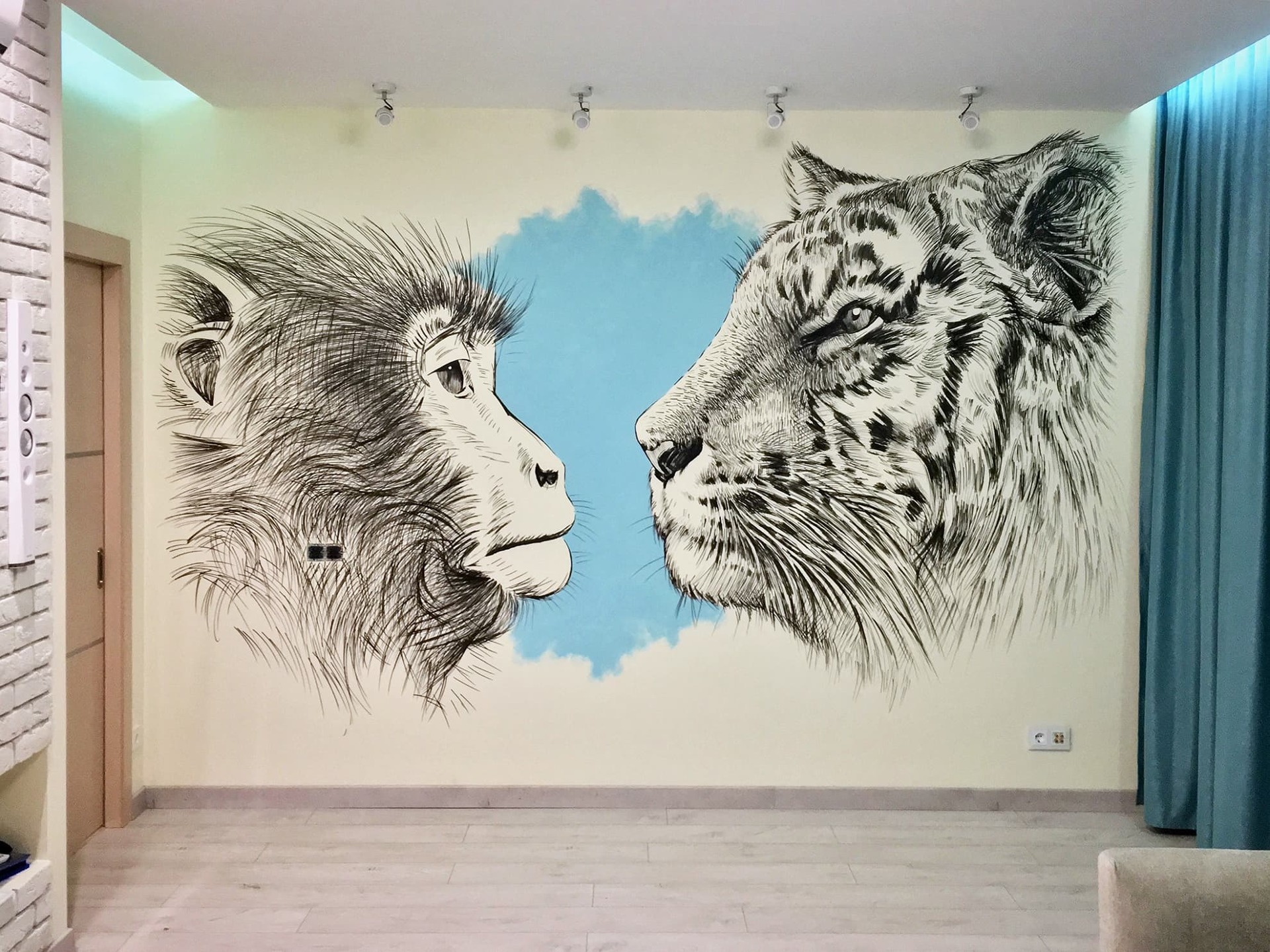 графическая роспись стен в квартире