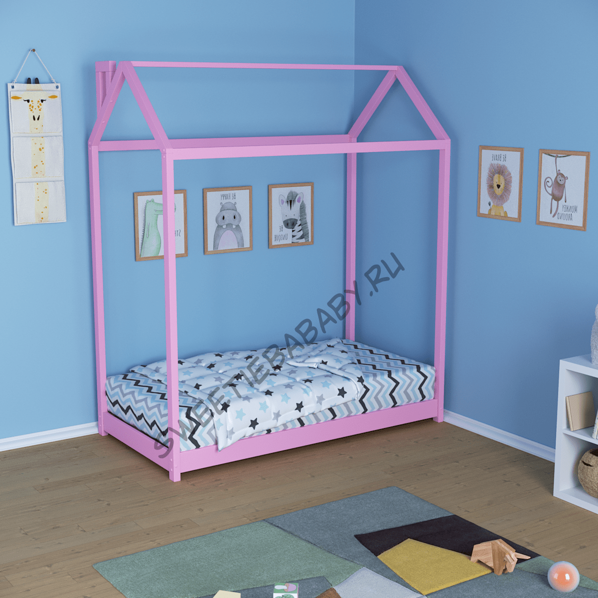 кроватка домик монтессори розовая